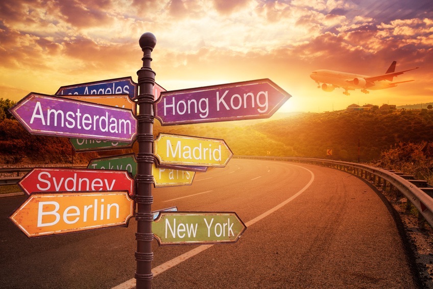 Signposts with world cities