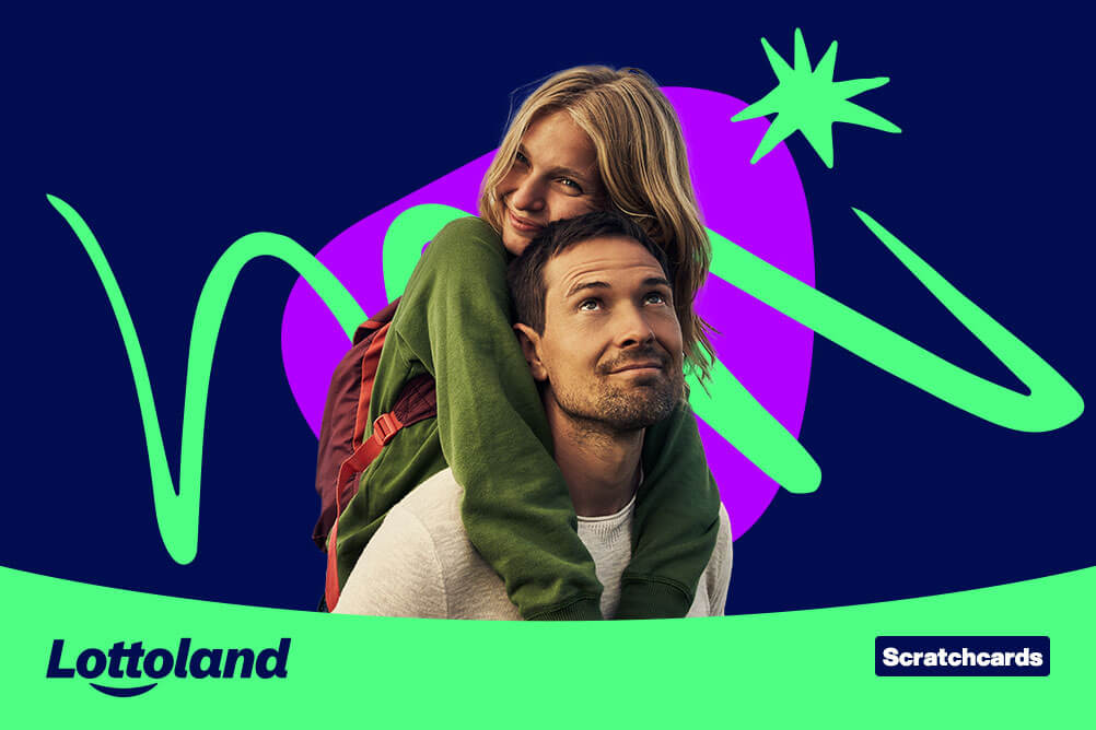 Smiling couple enjoying their experience with the best scratchcards at Lottoland. 