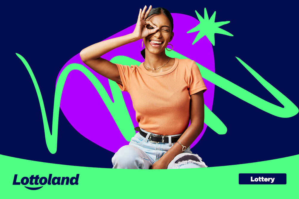 Smiling woman making a hand gesture, excited about picking lottery numbers. 