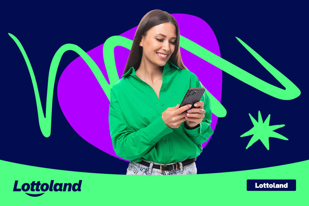 Overview of Payment Methods at Lottoland Smiling woman checking the overview of payment methods available at Lottoland on her phone..