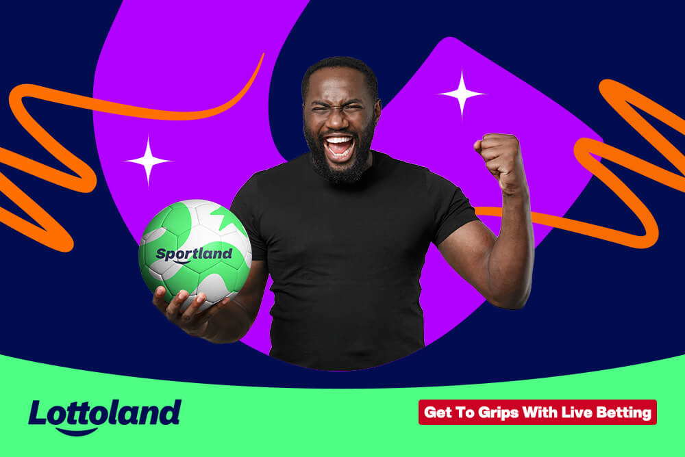 A man with a football in one hand, celebrating as his live in-play bet is in progress