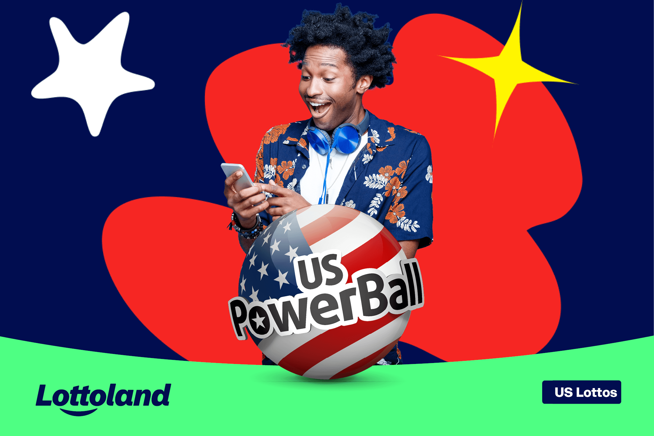 A man on his phone reading about the uS PowerBall, one of the many aspects of US culture that has seeped into British life