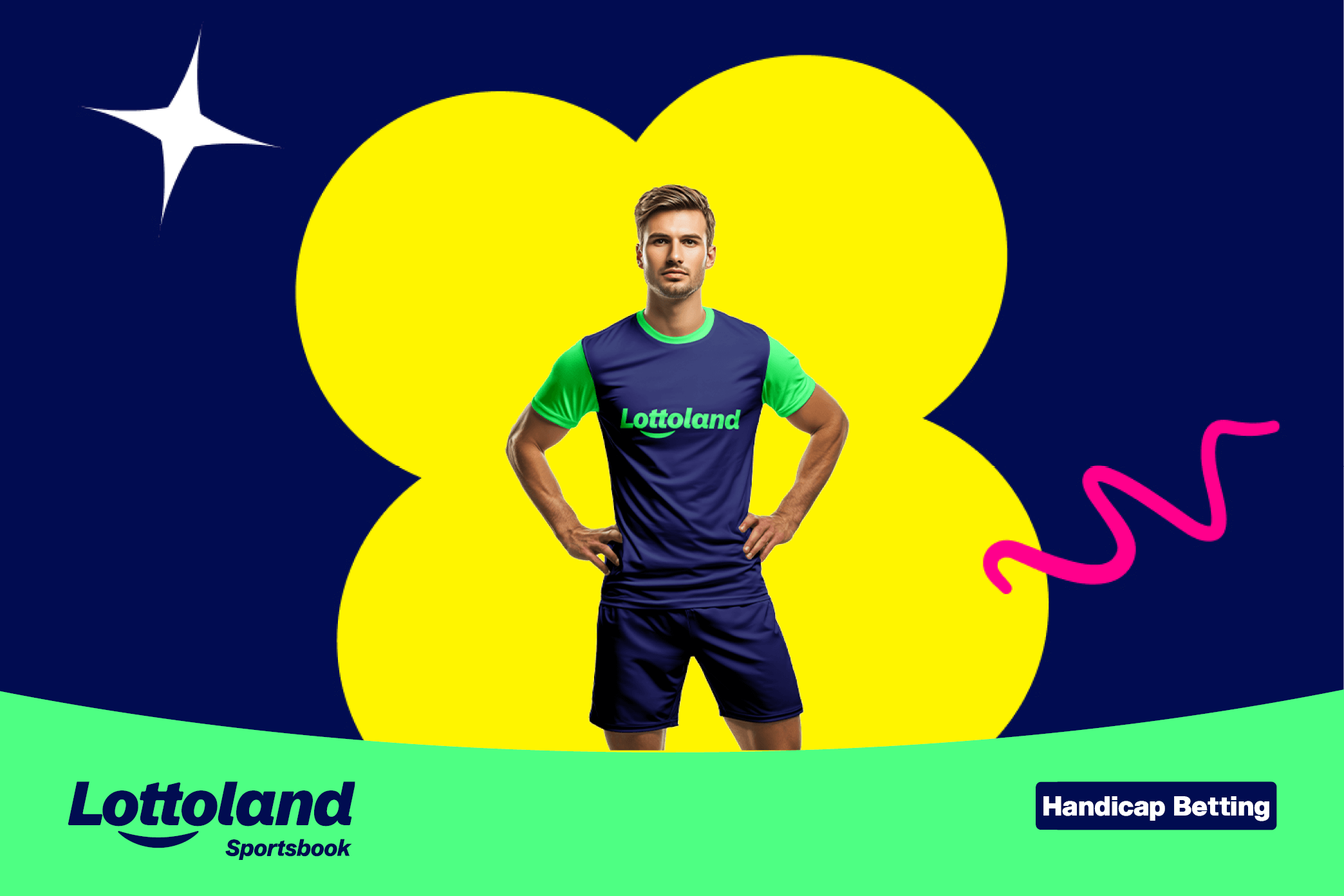 A footballer in a Lottoland kit, smiling at the camera - potentially after he has helped to secure someones handicap bet