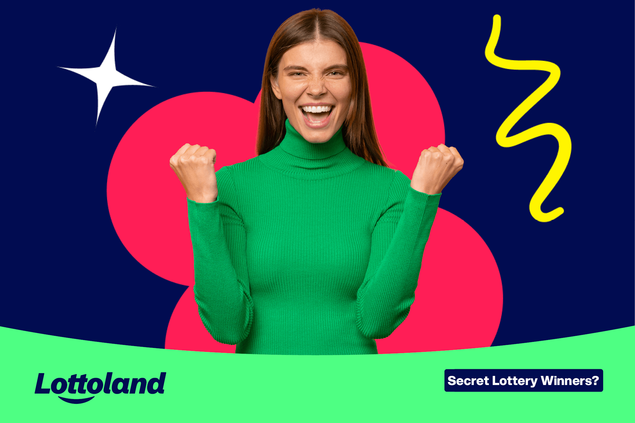 A woman celebrating after a lottery win - certainly not a secret lottery winner!