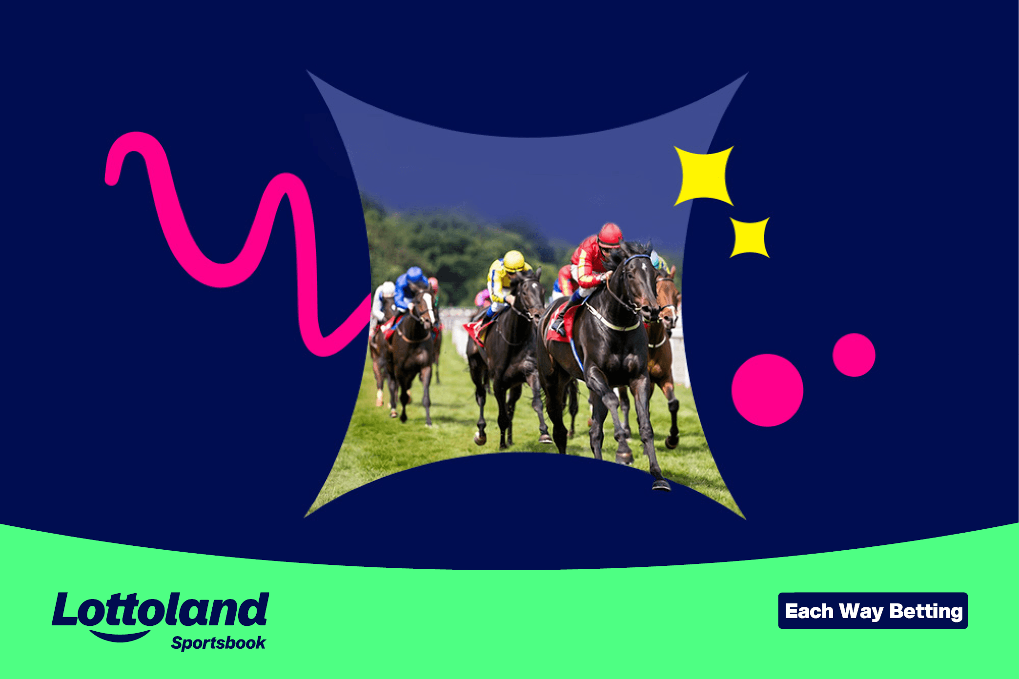 An image from a horse race in progress with several horses in contention to help someones each way bet