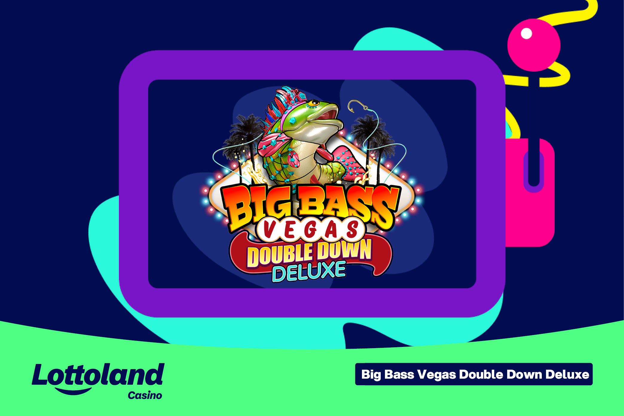 The logo of double down deluxe on a lottoland branded background