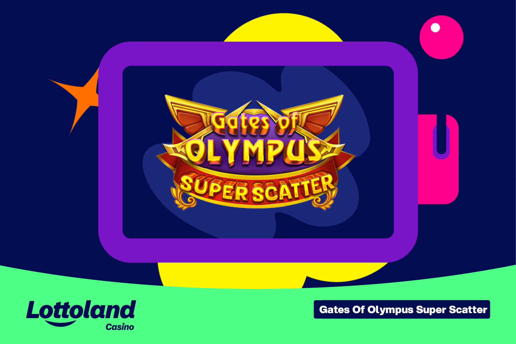 The Gates of Olympus Super Scatter logo on a lottoland branded background